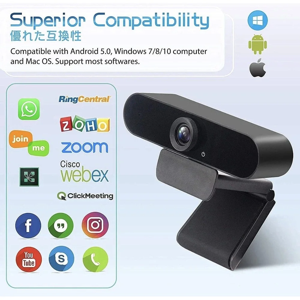 Lexvss Webcam with Microphone, Portable 2K 1440P‎ HD Wide Angle Steaming Web Cam